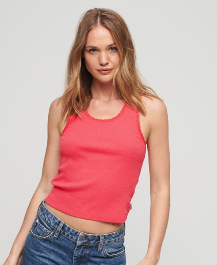 Superdry Women's Damen Orange Vintage Trägertop aus Bio-Baumwolle mit Spitzenbesatz, Größe: S/M - Größe: S/M von Superdry