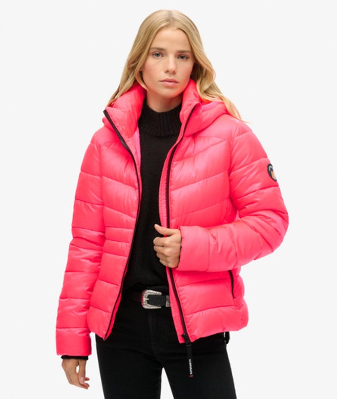 Superdry Damen Wattierte Fuji Steppjacke mit Kapuze Pink - Größe: 34 von Superdry