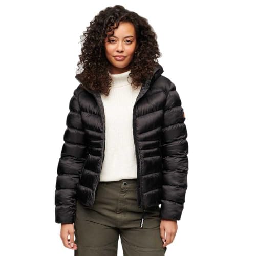 Superdry Damen Wattierte Fuji Steppjacke mit Kapuze Schwarz 34 von Superdry