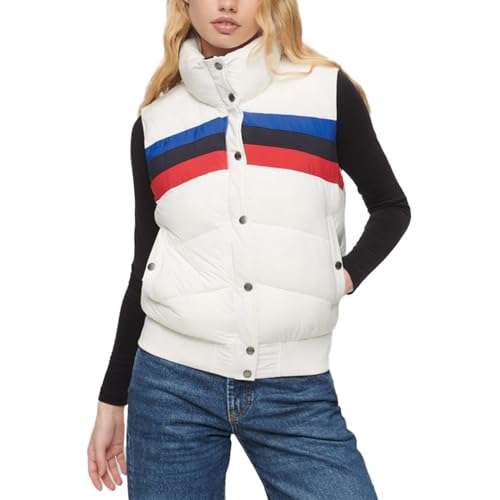 Superdry Damen Wattierte Retro-Steppweste mit Einsätzen Neu Kreideweiß 38 von Superdry