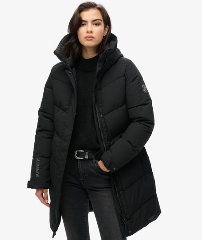 Superdry Damen Wattierter City Chevron Parka Schwarz - Größe: 42 von Superdry