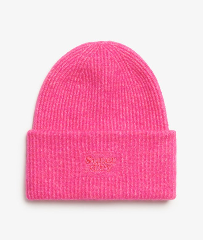 Superdry Damen Weiche Rippstrick-beanie Pink - Größe: 1Größe von Superdry