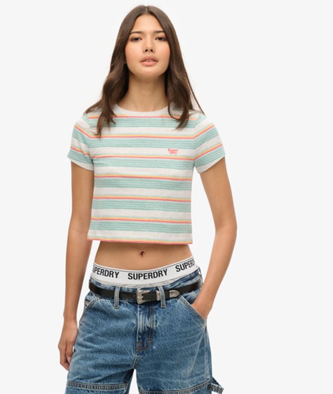 Superdry Damen Weiß, Grün und Orange Kurzes Vintage T-shirt mit Streifen, Größe: 34 Weiss/gruen/orange - Größe: 34 Superdry Damen Weiß, Grün und Orange Kurzes Vintage T-shirt mit Streifen, Größe: 34 Weiss/gruen/orange - Größe: 34 von Superdry