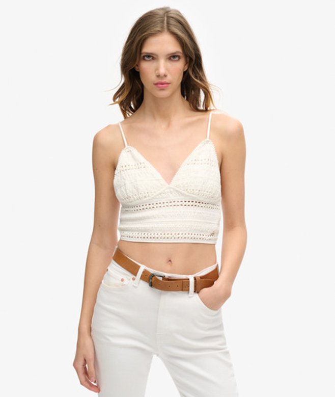 Superdry Damen Weiß Jersey-Bustier mit Spitze, Größe: 36 von Superdry