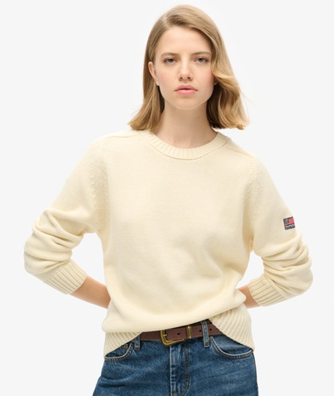 Superdry Damen Weiß Lässiges Strick-Sweatshirt mit Rundhalsausschnitt, Größe: 42 von Superdry