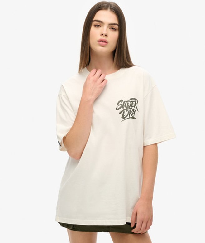 Superdry Damen Weiß Oversize T-Shirt mit Skateboard-Foto, Größe: L von Superdry