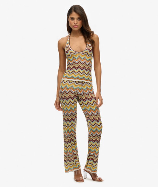 Superdry Damen Weite Strickhose mit Zickzackmuster Green - Größe: 36 von Superdry