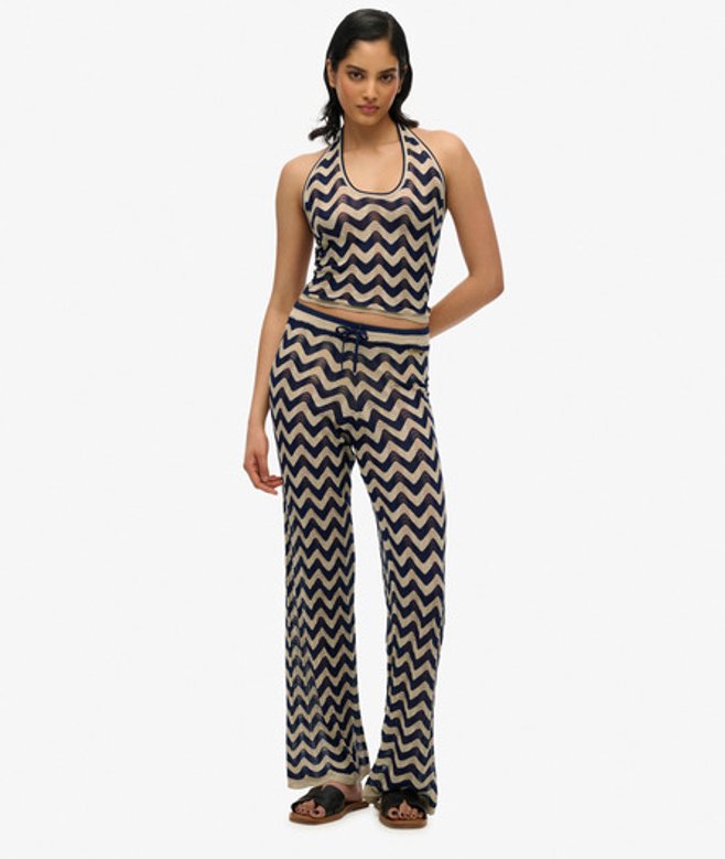 Superdry Damen Weite Strickhose mit Zickzackmuster Navy - Größe: 38 Superdry Damen Weite Strickhose mit Zickzackmuster Navy - Größe: 38 von Superdry