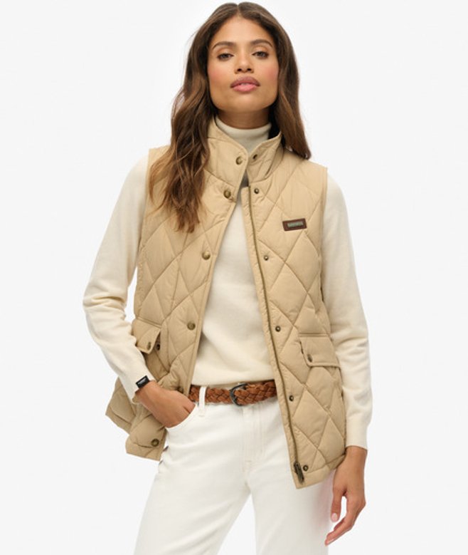 Superdry Damen Weste mit Cordbesatz Beige - Größe: 38 von Superdry