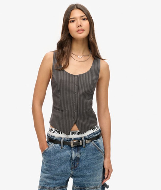 Superdry Damen Weste mit Satinrücken Grau - Größe: 38 von Superdry