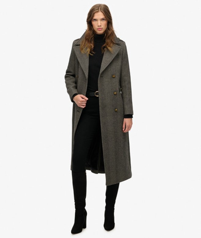 Superdry Damen Zweireihiger Mantel aus Wollmischung Black - Größe: 38 von Superdry