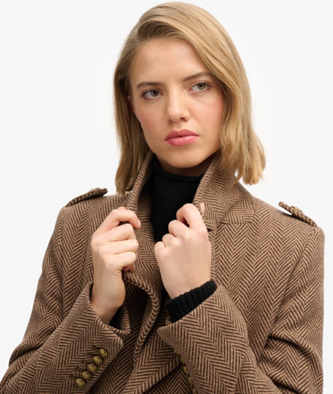 Superdry Damen Zweireihiger Mantel aus Wollmischung Brown - Größe: 36 von Superdry