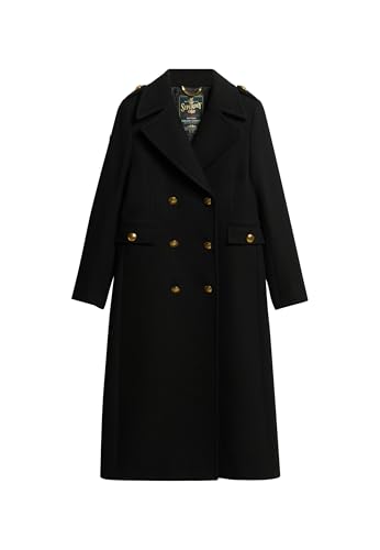 Superdry Damen Zweireihiger Mantel aus Wollmischung Schwarz 38 von Superdry