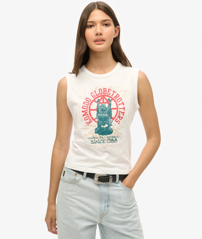 Superdry Damen x Komodo Globe Trotter Tanktop Weiß - Größe: 38 von Superdry