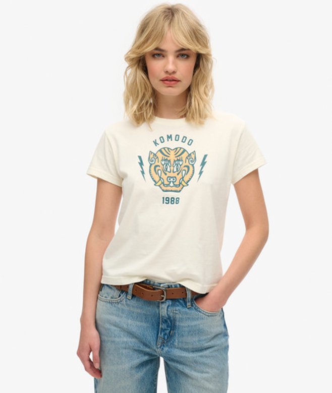 Superdry Damen x Komodo Tiger Figurbetontes T-shirt Weiß - Größe: 36 von Superdry