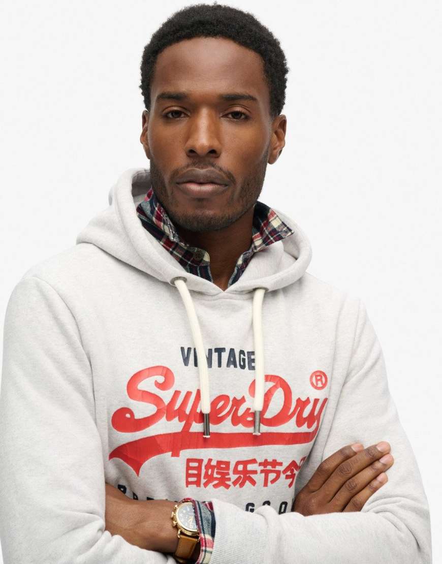 Superdry - Duo - Kapuzenpullover in meliertem Gletschergrau mit Vintage-Logo von Superdry