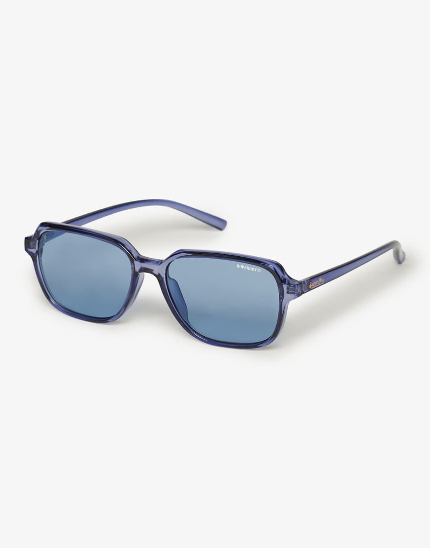 Superdry - Eckige Oversize-Sonnenbrille in Indigoblau mit blauen Gläsern von Superdry