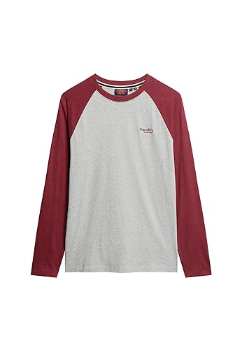 Superdry Essential Baseball LS Top M6010801A Grey Marl/Vintage Red Marl, Größe S, Grau/Rot (Grey Marl/Vintage Red Marl), S von Superdry