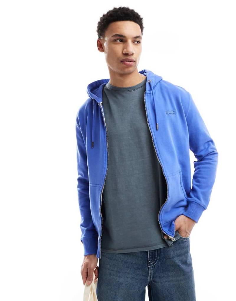 Superdry - Essential - Kapuzenjacke in Chambray-Blau mit Logo von Superdry