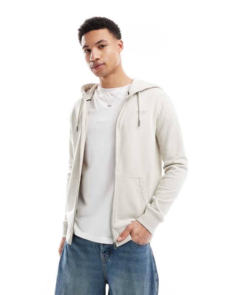 Superdry - Essential - Kapuzenjacke in hellem Steinbeige mit Logo-Neutral von Superdry