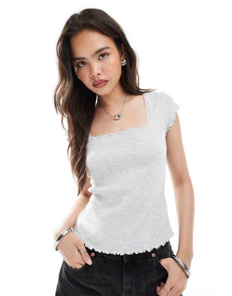 Superdry - Essential - Kurzärmliges T-Shirt in Gletschergrau meliert mit quadratischem Ausschnitt von Superdry