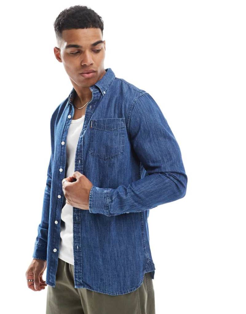 Superdry - Essential - Langärmliges Jeanshemd in Used-Look-Waschung-Blau von Superdry
