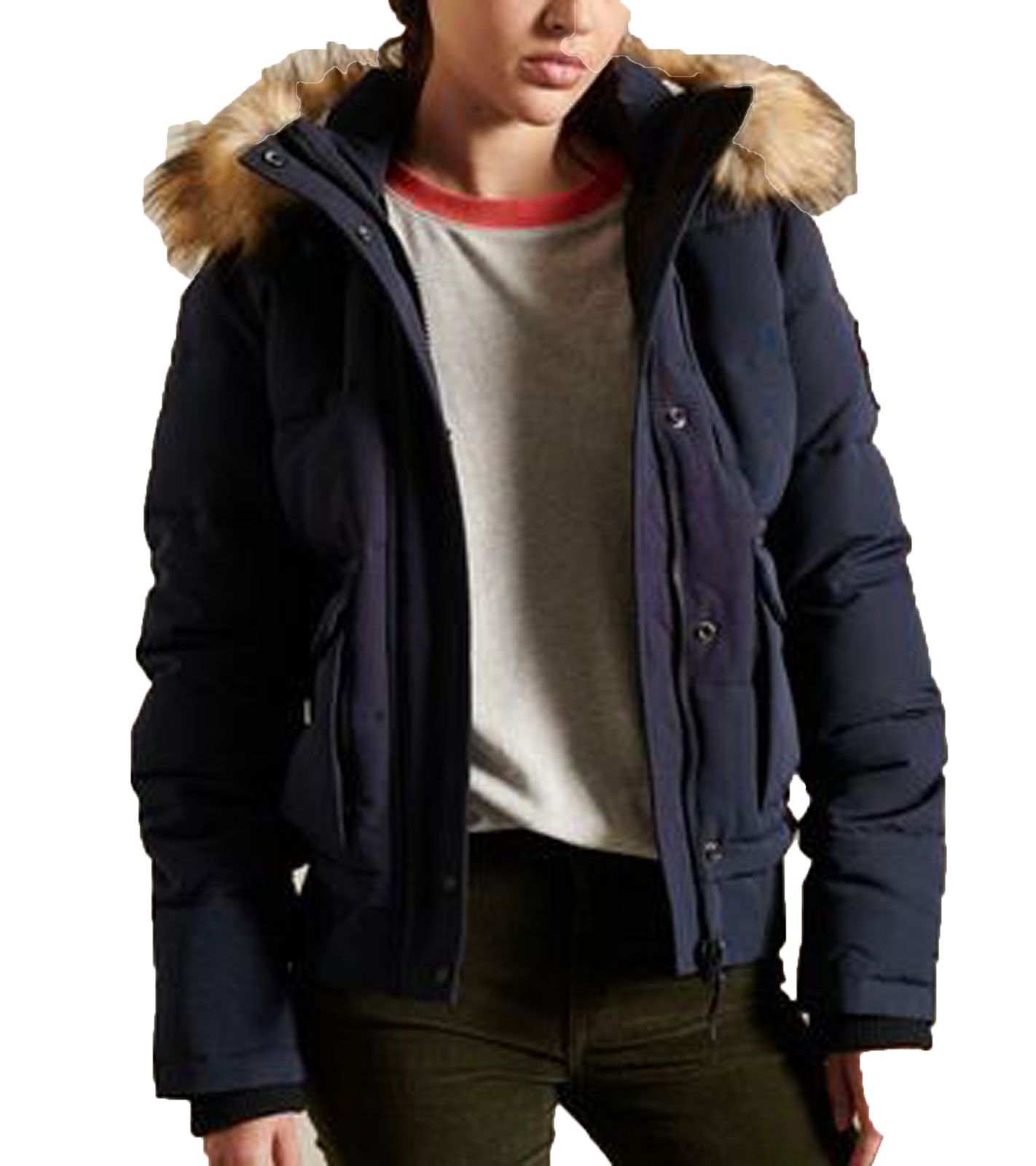 Superdry Everest Hooded Damen Stepp-Jacke Bomber-Jacke mit Kapuze 34477406 Blau von Superdry