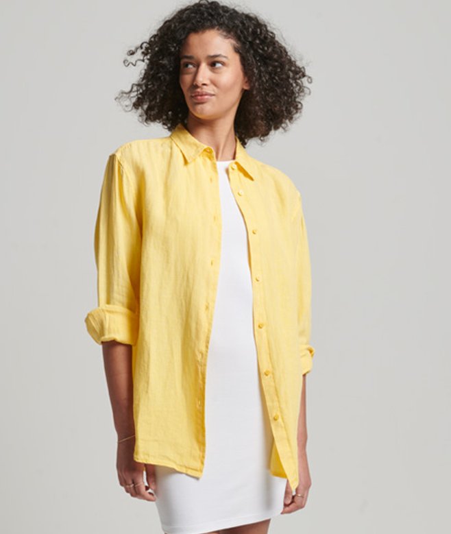 Superdry Gelb Damen Lässiges Hemd aus Leinen im Boyfriend-stil, Größe: 36 - Größe: 36 von Superdry