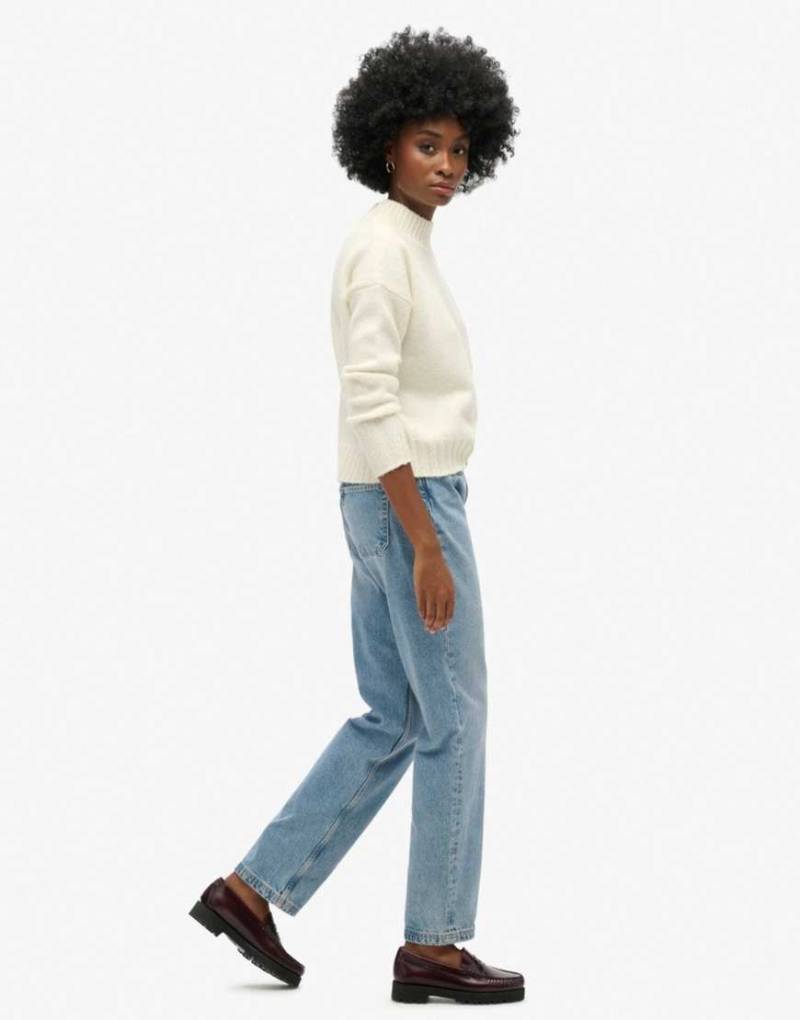 Superdry - Gerade geschnittene Jeans in Hibiskus:Creme/Rose mit mittelhohem Bund-Blau von Superdry