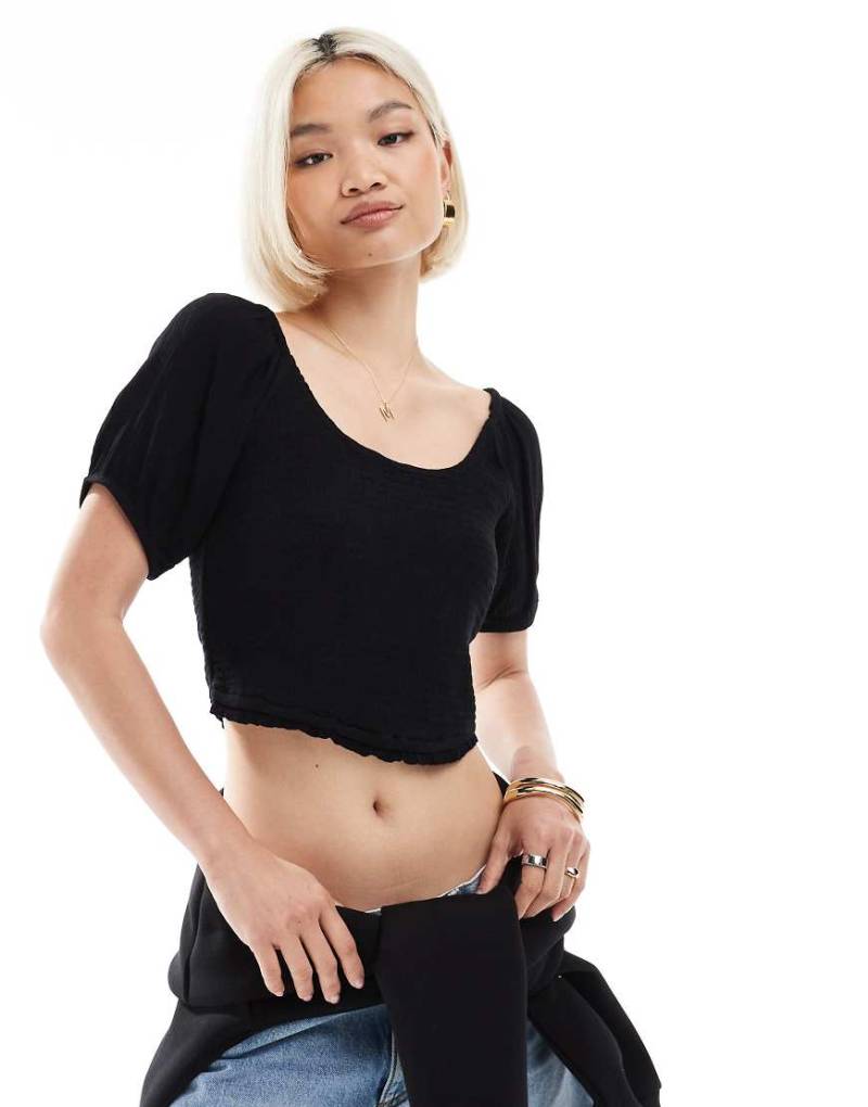 Superdry - Gesmoktes Oberteil aus Webstoff in Schwarz von Superdry