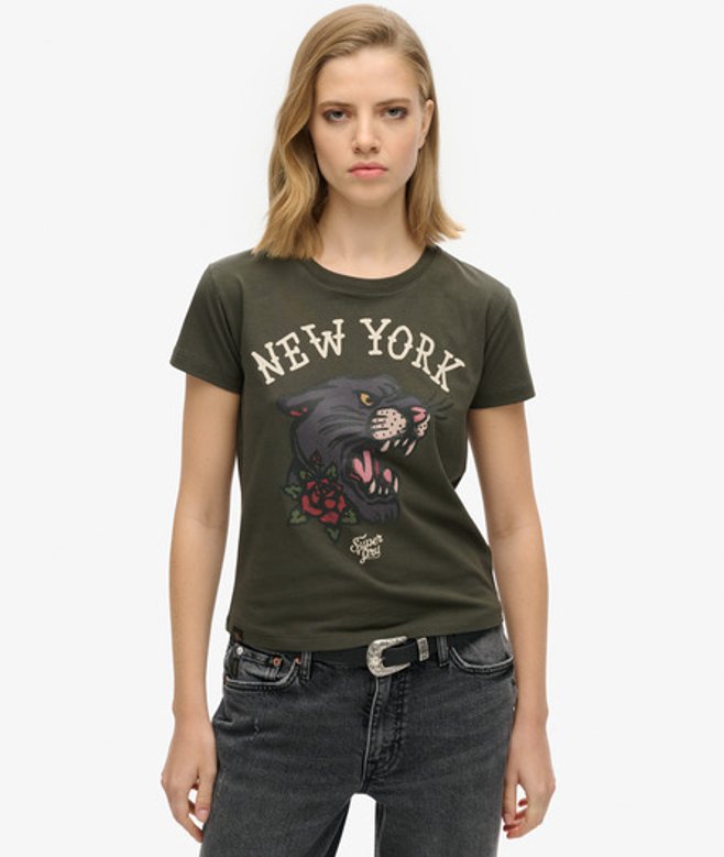 Superdry Grün Damen 90er Jahre T-shirt mit Tattoo-grafik Bedruckt, Größe: 40 - Größe: 40 von Superdry