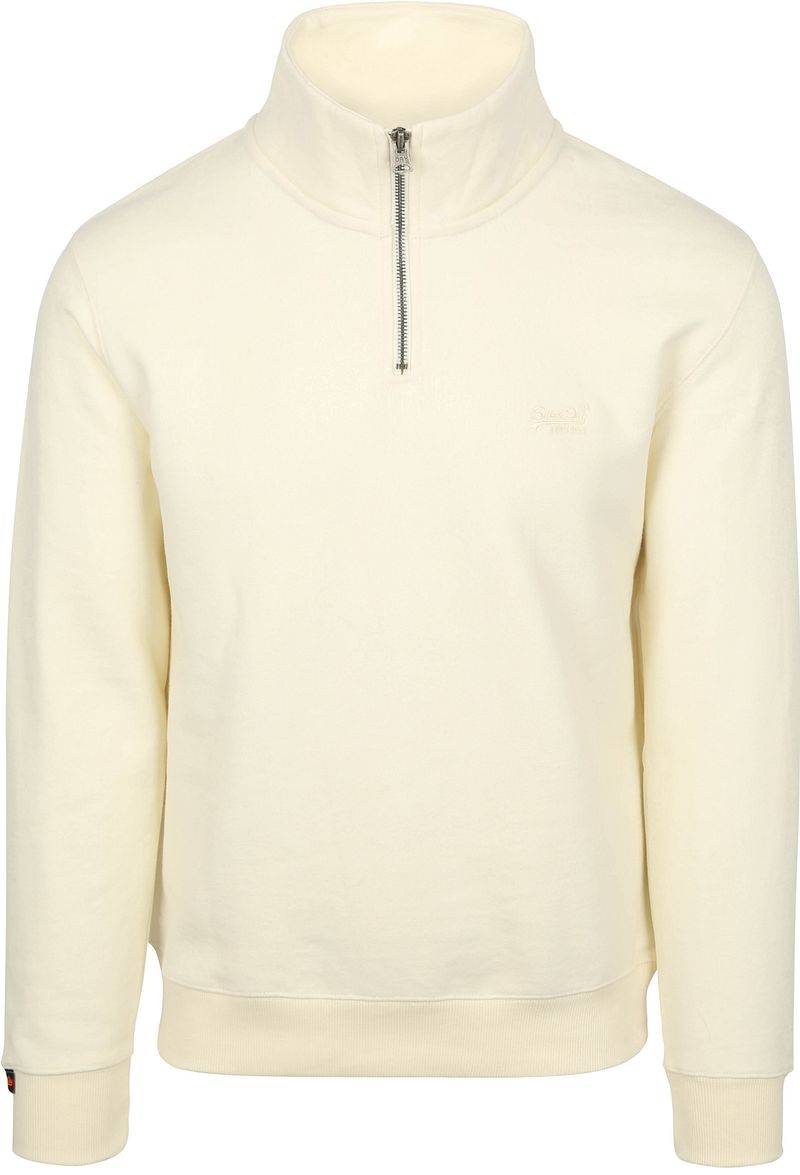 Superdry Half Zip Pullover Henley Essential Ecru - Größe M von Superdry