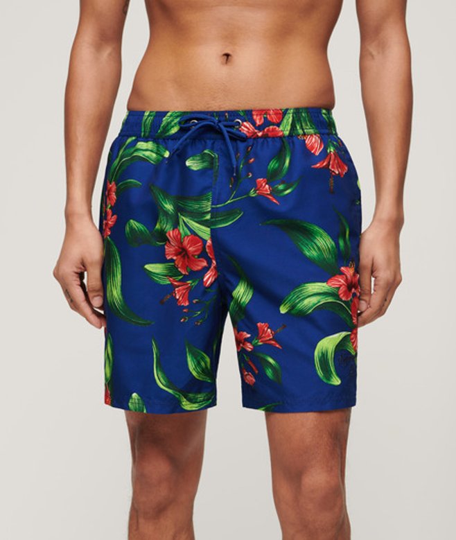 Superdry Herren 17-Zoll Badeshorts aus Recyceltem Material mit Hawaii-print Blau - Größe: M von Superdry