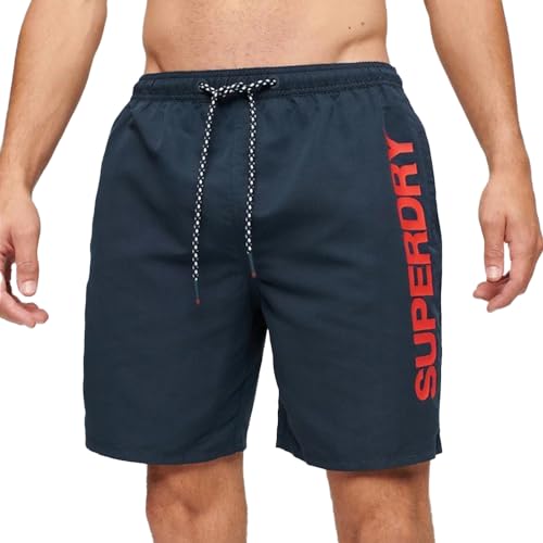 Superdry Herren 17" Badeshorts aus recyceltem Material mit Sportgrafik Kräftiges Marineblau M von Superdry