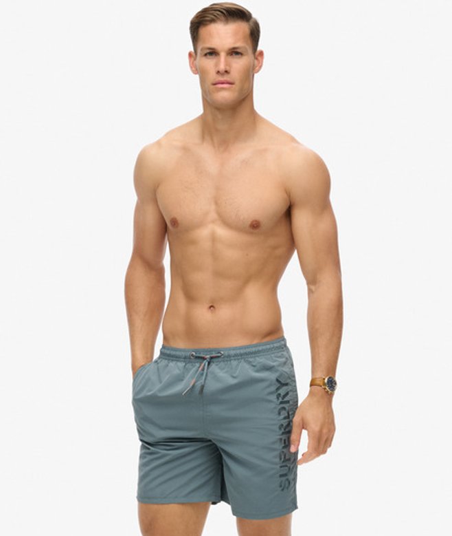 Superdry Herren 17-Zoll Premium Badeshorts mit Stickerei Hellblau - Größe: L von Superdry