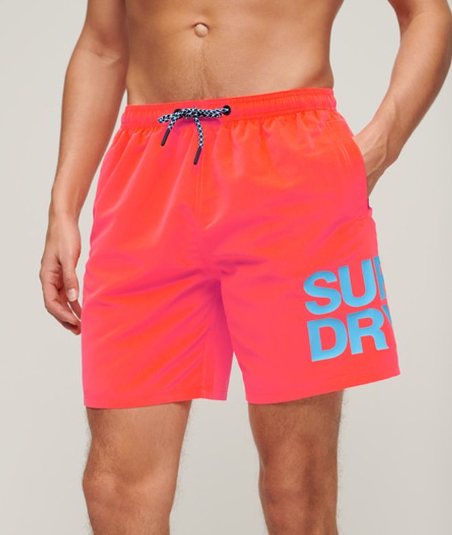 Superdry Herren 17" Sportswear Badeshorts Aus Recyceltem Material Mit Logo, Orange, Größe: M von Superdry