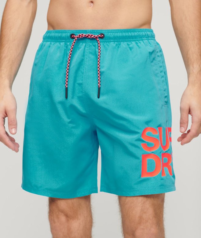Superdry Herren Blau 17" Sportswear Badeshorts aus Recyceltem Material mit Logo, Größe: M von Superdry