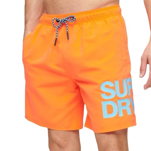 Superdry Herren 17" Sportswear Badeshorts aus recyceltem Material mit Logo Hyper Feuer Korallrot L von Superdry