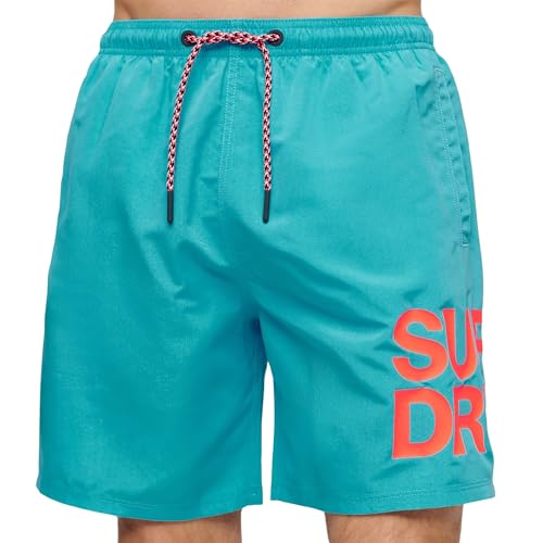 Superdry Herren 17" Sportswear Badeshorts aus recyceltem Material mit Logo Strandblau M von Superdry