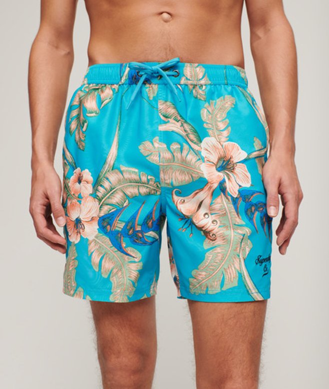 Superdry Herren 17-Zoll Badeshorts aus Recyceltem Material mit Hawaii-print Blau - Größe: L von Superdry