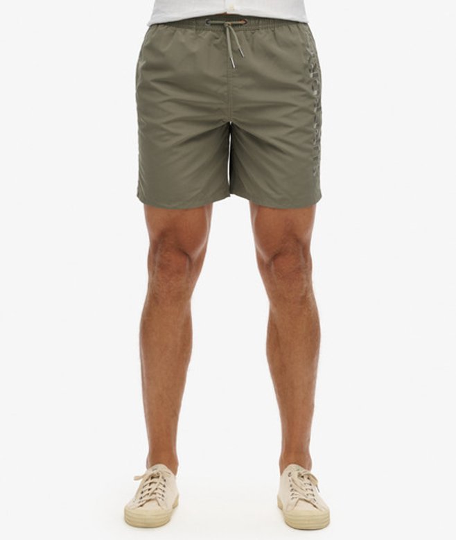Superdry Herren 17-Zoll Premium Badeshorts mit Stickerei Kaki - Größe: M von Superdry