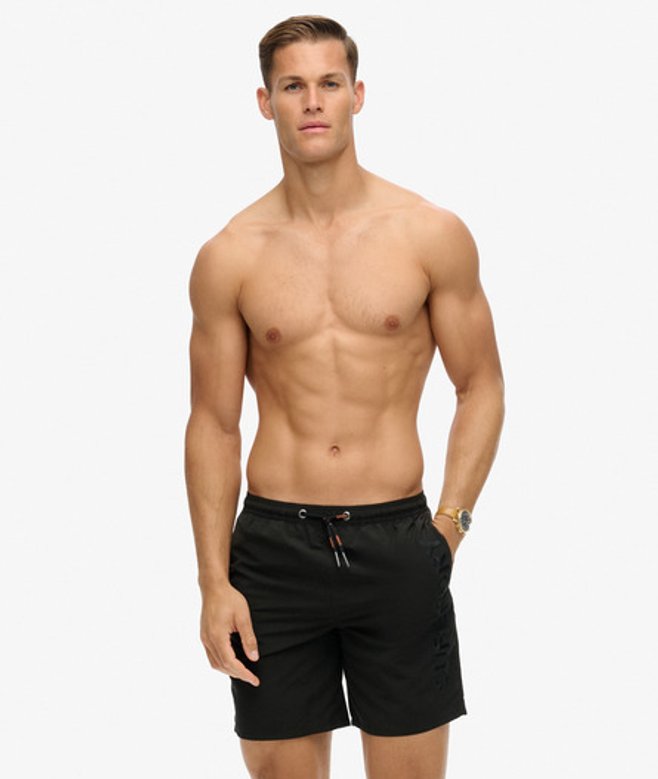 Superdry Herren 17-Zoll Premium Badeshorts mit Stickerei Schwarz - Größe: Xxl von Superdry