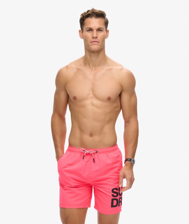 Superdry Herren 17-Zoll Sportswear Badeshorts aus Recyceltem Material mit Logo Pink - Größe: Xxl von Superdry