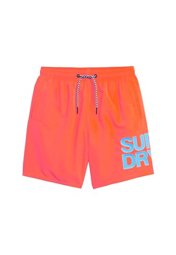 Superdry Herren 17-Zoll Sportswear Badeshorts aus recyceltem Material mit Logo Hyper Feuer Korallrot M von Superdry