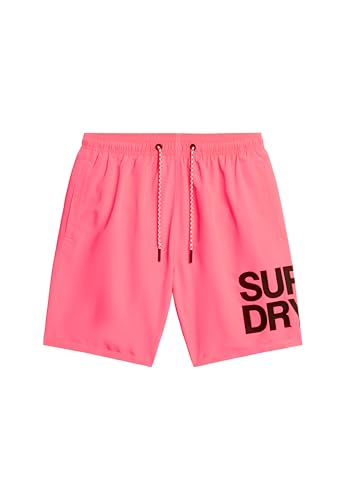 Superdry Herren 17-Zoll Sportswear Badeshorts aus recyceltem Material mit Logo Shocking Pink XL von Superdry