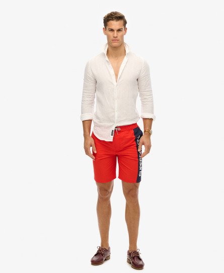 Superdry Herren 19" Sportswear Boardshorts Aus Recyceltem Material Mit Logo, Rot, Größe: L von Superdry