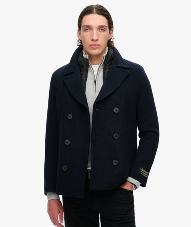 Superdry Herren 2-in-1 Cabanmantel aus Wolle Marineblau - Größe: L von Superdry
