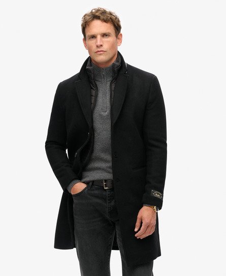 Superdry Men's 2-in-1 Town Mantel aus Wolle Schwarz - Größe: XL von Superdry