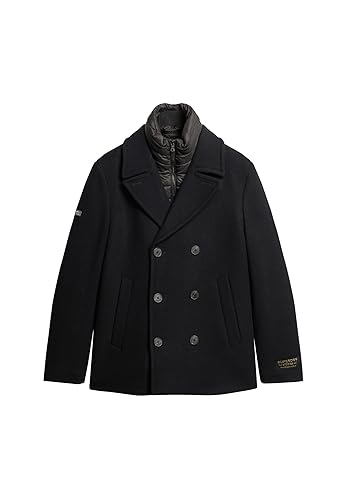 Superdry Herren 2-in-1-Wollerbs-Mantel Jacke, Schwarz, M von Superdry