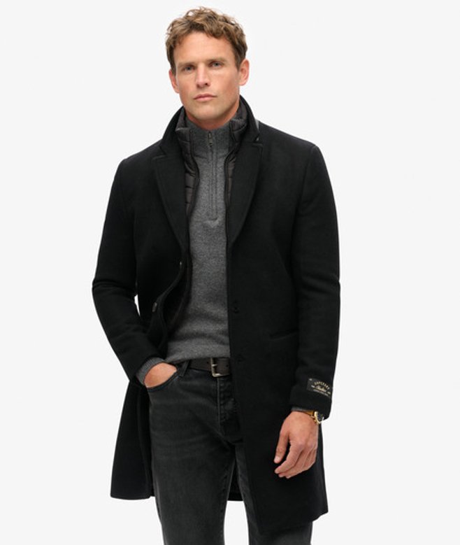 Superdry Herren 2-in-1-Wollmantel Schwarz - Größe: M von Superdry